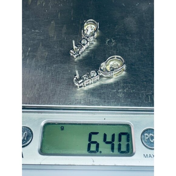 Estate Yellow & White Cubic Zirconia Drop Dangle Earrings 925 Silver 6.40g - Picture 11 of 11